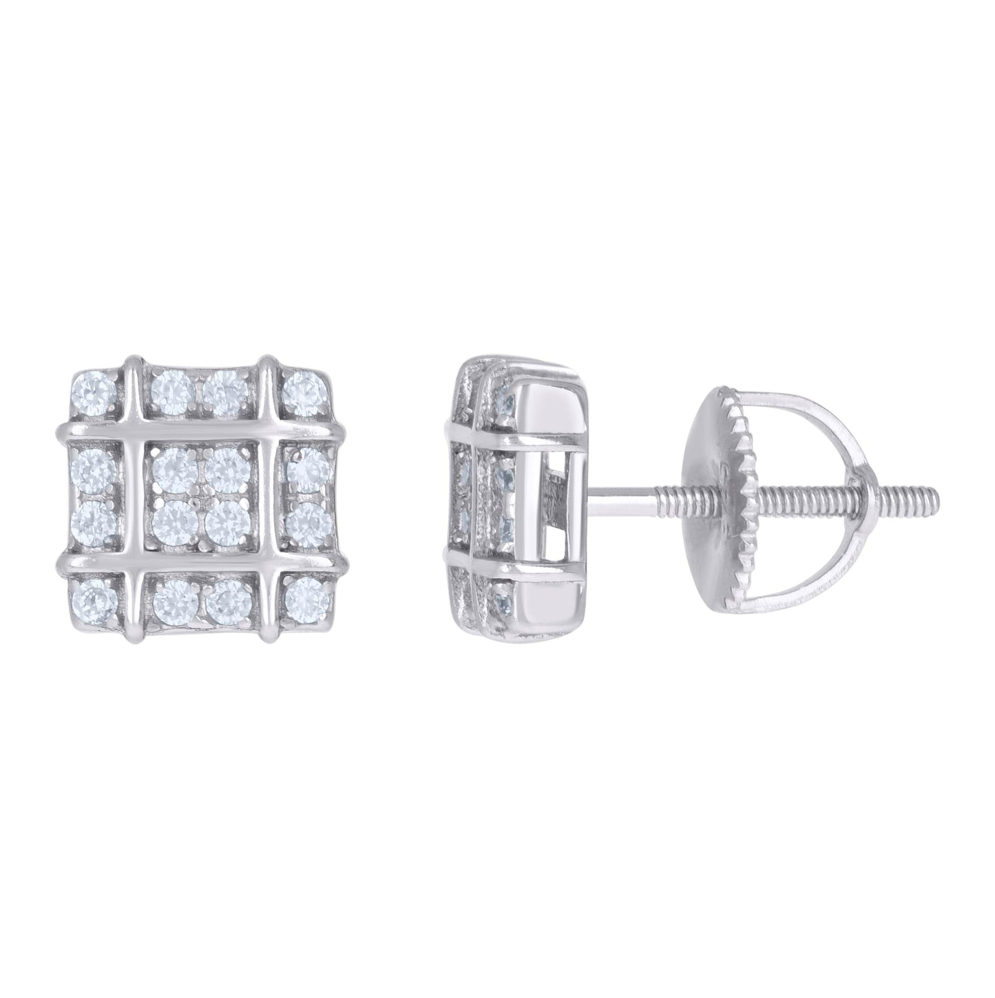 Sterling Silver Or Yellow-Tone Mens Cubic-Zirconia Square Fashion Stud Earrings