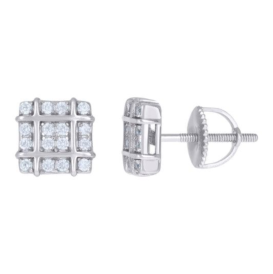 Sterling Silver Or Yellow-Tone Mens Cubic-Zirconia Square Fashion Stud Earrings