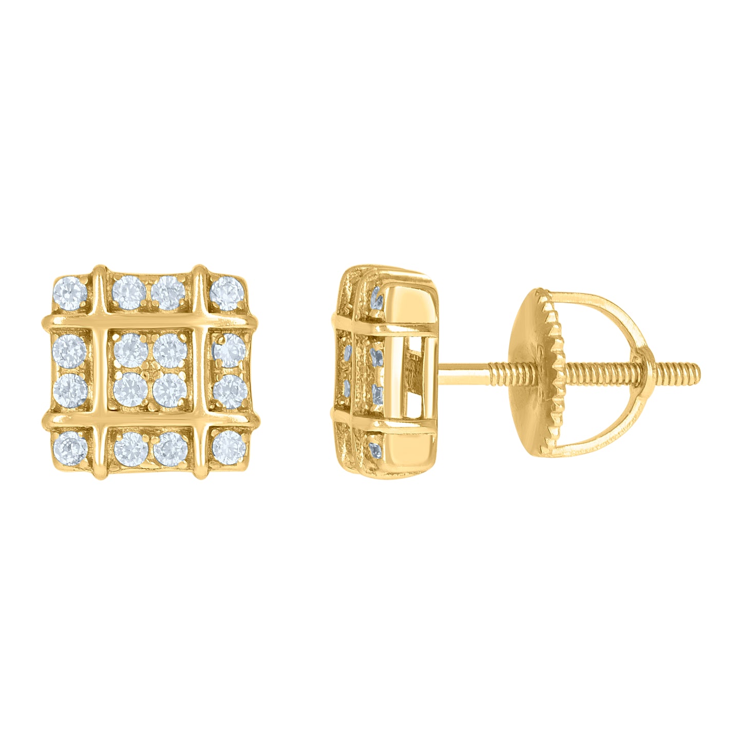 Sterling Silver Or Yellow-Tone Mens Cubic-Zirconia Square Fashion Stud Earrings