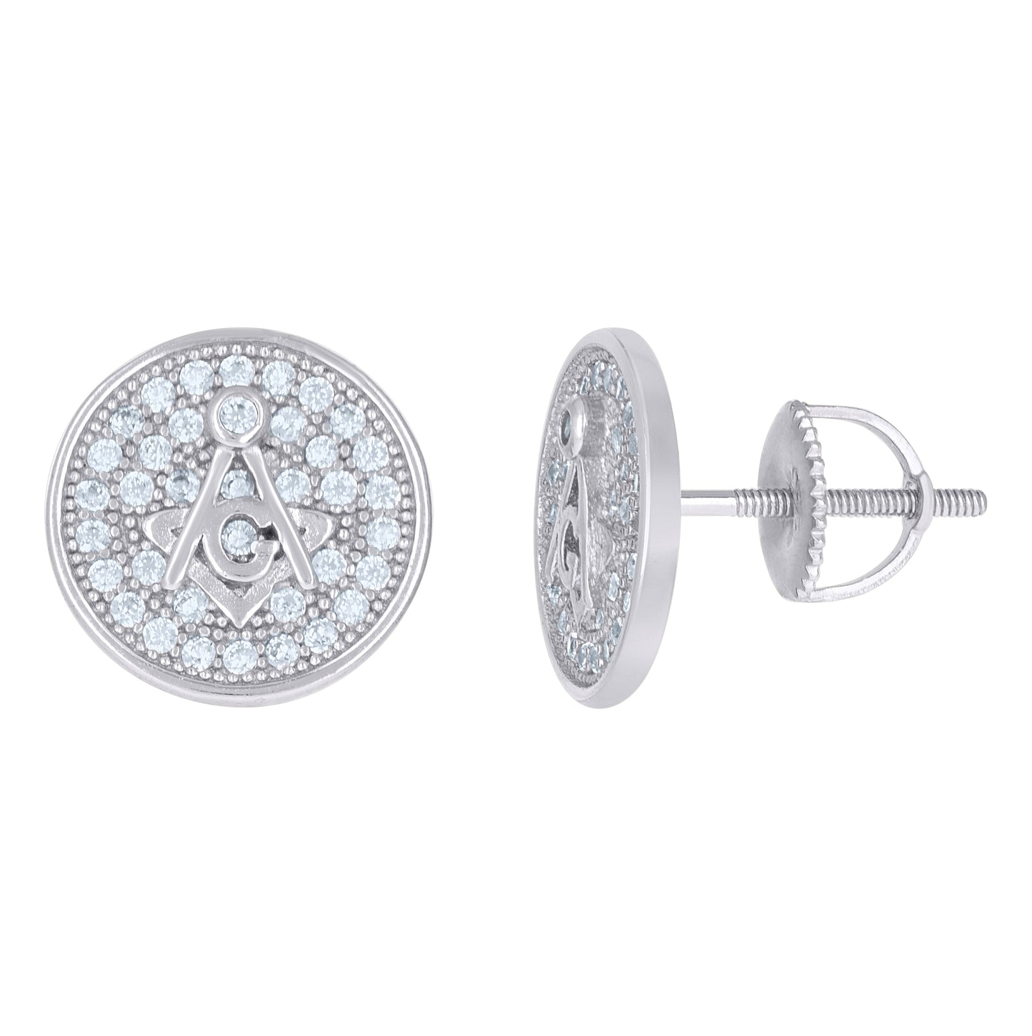 Sterling Silver Or Yellow-Tone Mens Cubic-Zirconia Masonic Stud Earrings