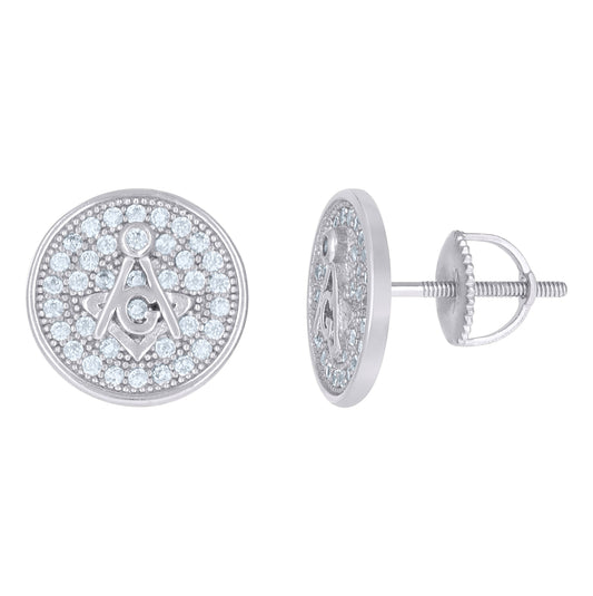 Sterling Silver Or Yellow-Tone Mens Cubic-Zirconia Masonic Stud Earrings
