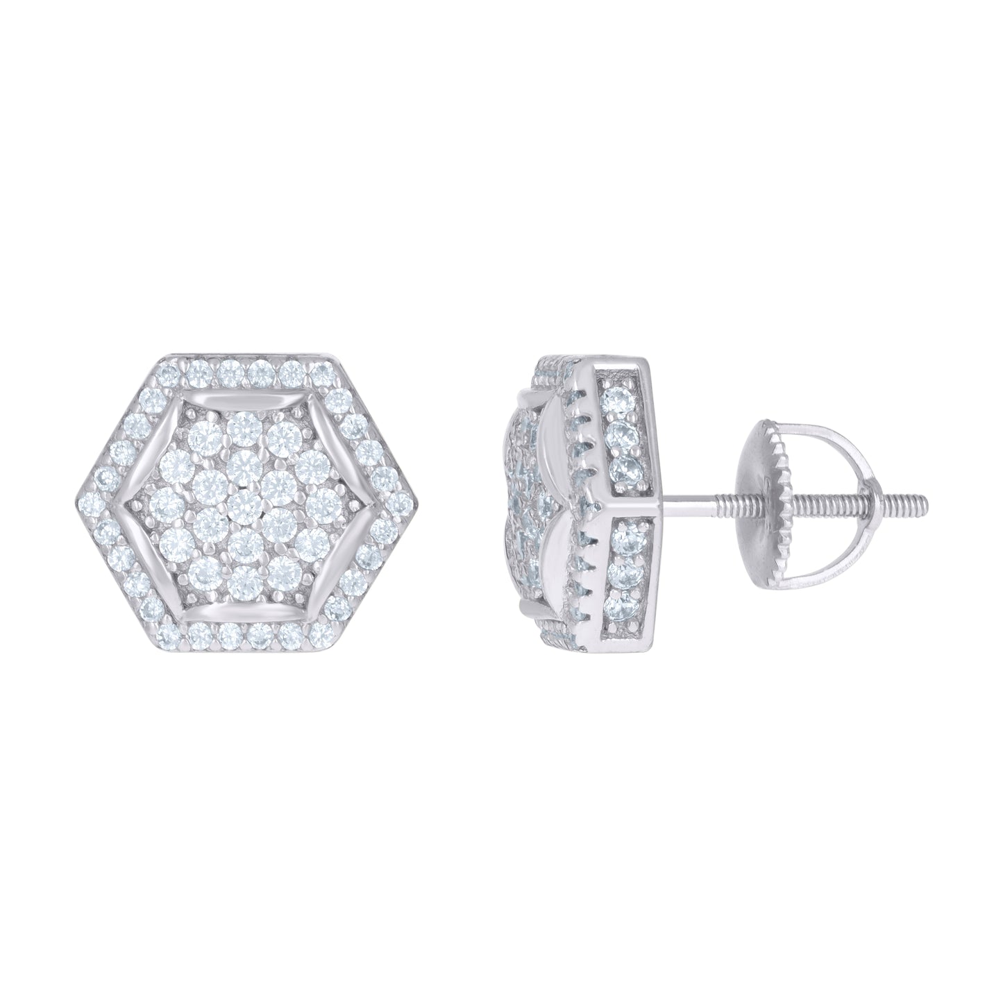 Sterling Silver Or Yellow-Tone Mens Cubic-Zirconia Octagon Fashion Stud Earrings