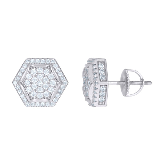 Sterling Silver Or Yellow-Tone Mens Cubic-Zirconia Octagon Fashion Stud Earrings