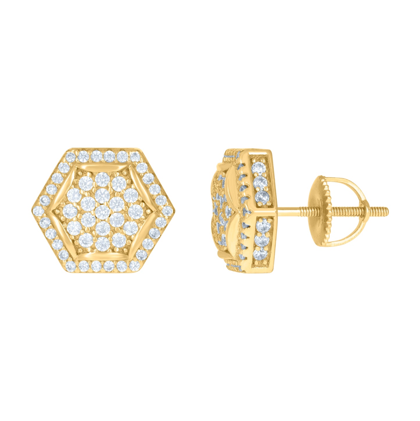Sterling Silver Or Yellow-Tone Mens Cubic-Zirconia Octagon Fashion Stud Earrings