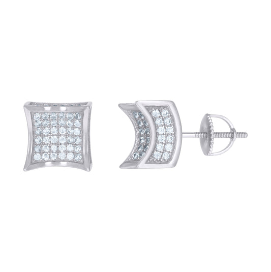 Sterling Silver Or Yellow-Tone Mens Cubic-Zirconia Concave Square Fashion Stud Earrings