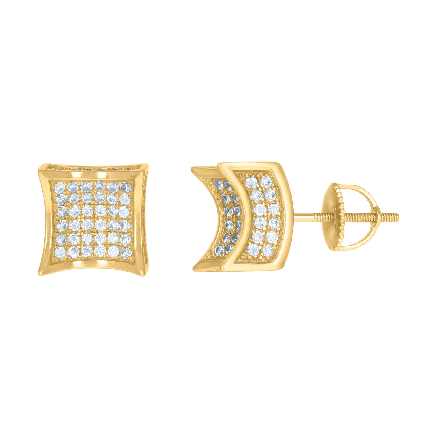 Sterling Silver Or Yellow-Tone Mens Cubic-Zirconia Concave Square Fashion Stud Earrings