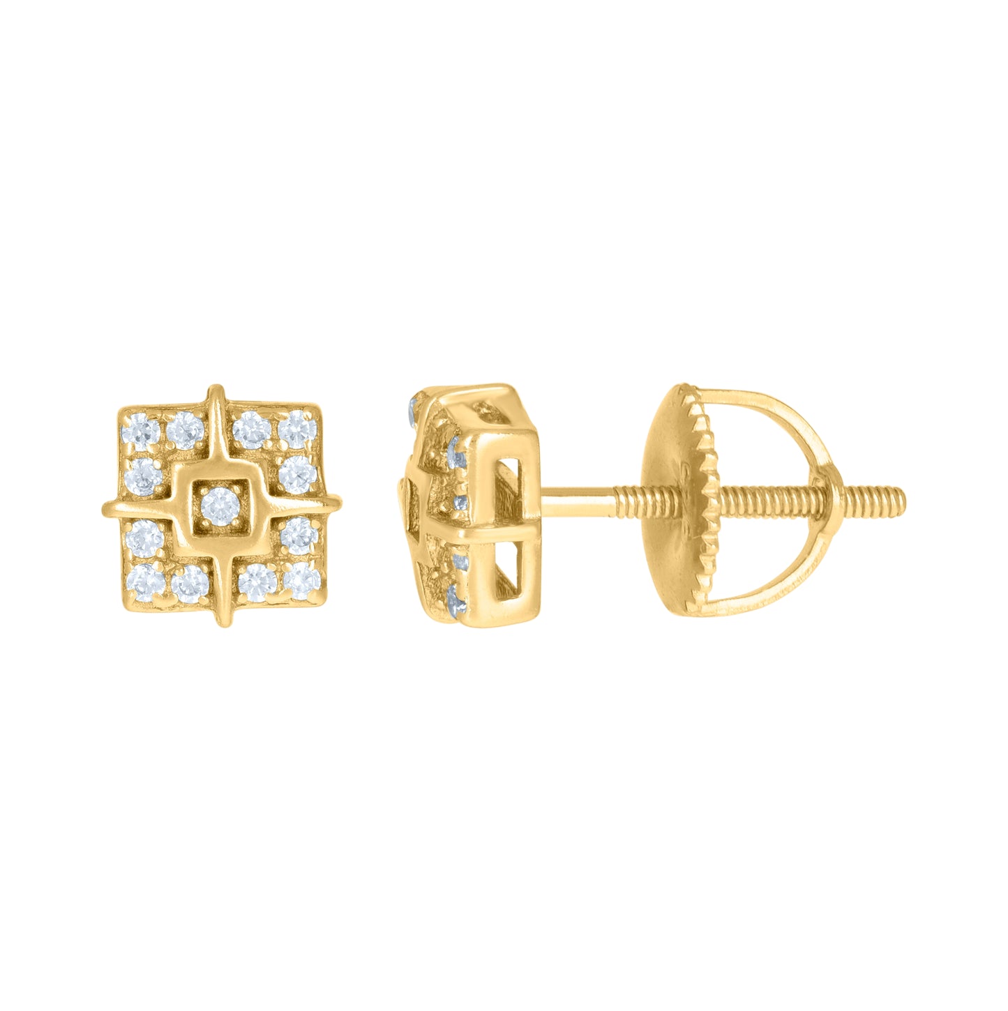 Sterling Silver Or Yellow-Tone Mens Cubic-Zirconia Square Fashion Stud Earrings