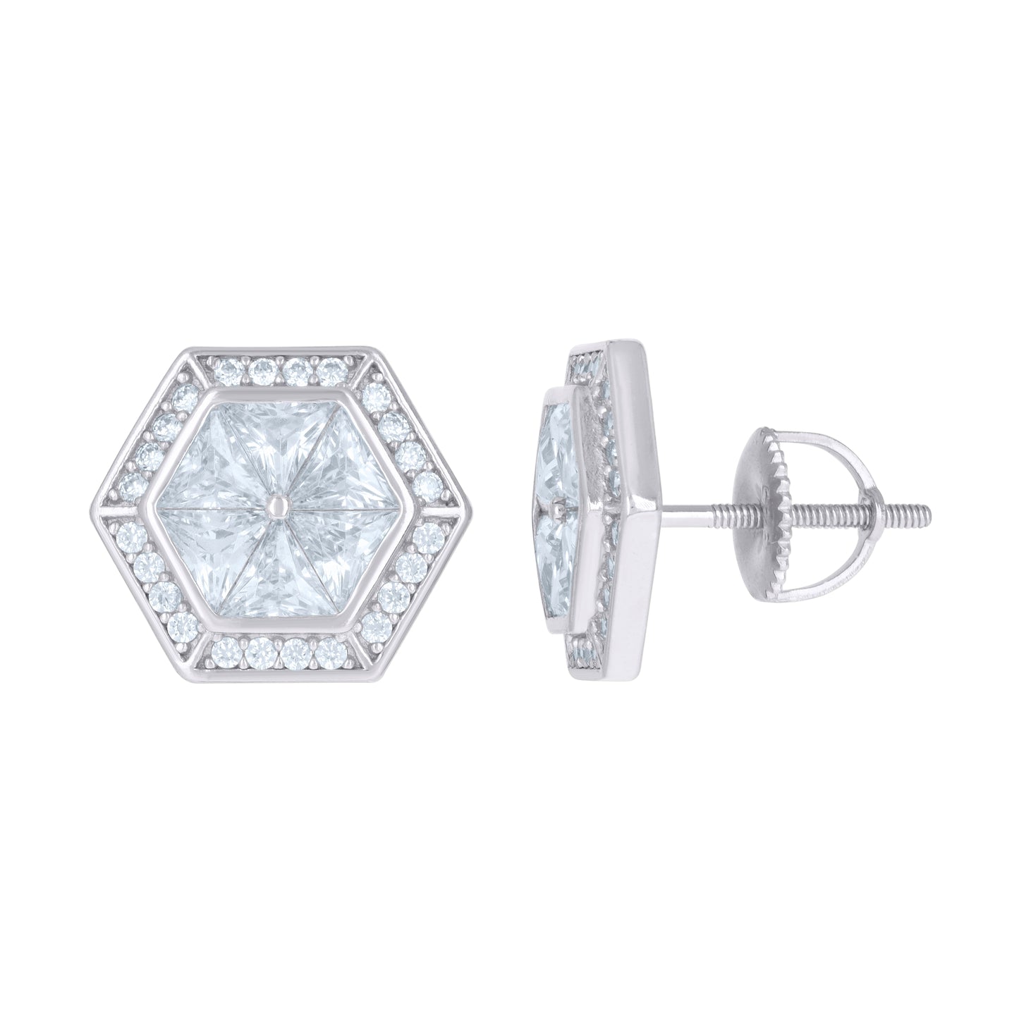 Sterling Silver Or Yellow-Tone Mens Trillion Cubic-Zirconia Octagon Fashion Stud Earrings