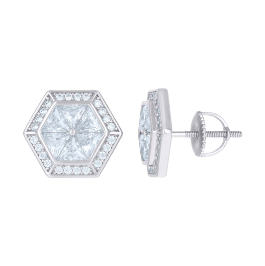 Sterling Silver Or Yellow-Tone Mens Trillion Cubic-Zirconia Octagon Fashion Stud Earrings