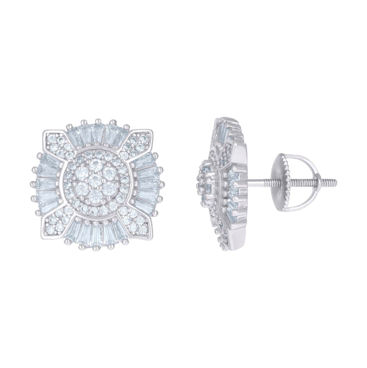Sterling Silver Or Yellow-Tone Mens Baguette Cubic-Zirconia Fashion Stud Earrings
