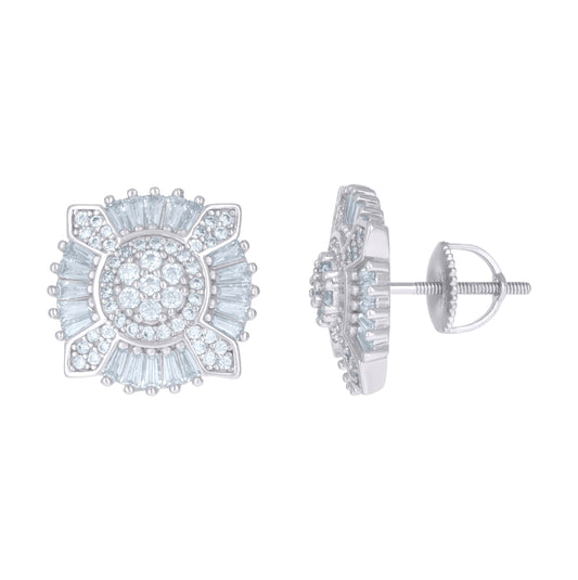 Sterling Silver Or Yellow-Tone Mens Baguette Cubic-Zirconia Fashion Stud Earrings