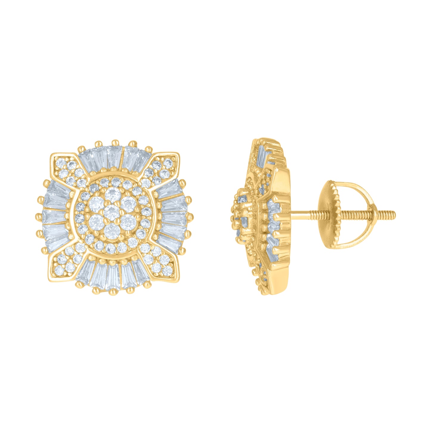 Sterling Silver Or Yellow-Tone Mens Baguette Cubic-Zirconia Fashion Stud Earrings