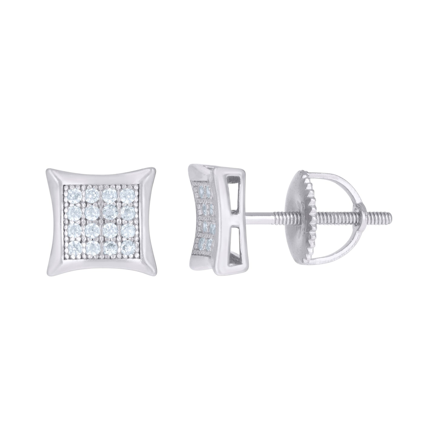 Sterling Silver Or Yellow-Tone Mens Cubic-Zirconia Concave Square Fashion Stud Earrings