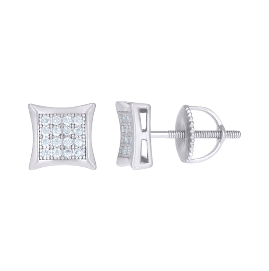 Sterling Silver Or Yellow-Tone Mens Cubic-Zirconia Concave Square Fashion Stud Earrings