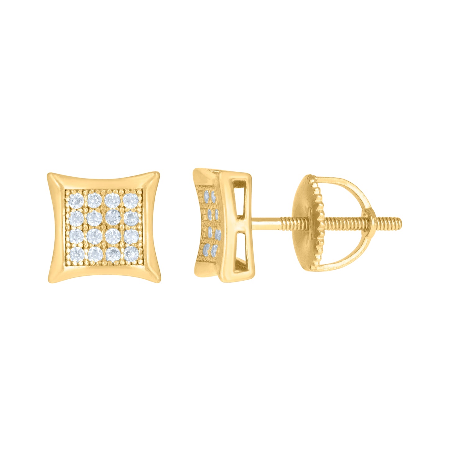 Sterling Silver Or Yellow-Tone Mens Cubic-Zirconia Concave Square Fashion Stud Earrings