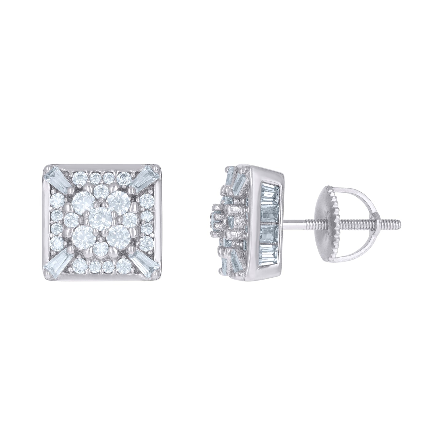 Sterling Silver Or Yellow-Tone Mens Cubic-Zirconia Square Fashion Stud Earrings