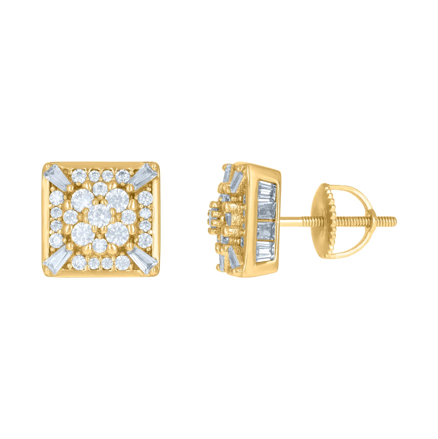 Sterling Silver Or Yellow-Tone Mens Cubic-Zirconia Square Fashion Stud Earrings