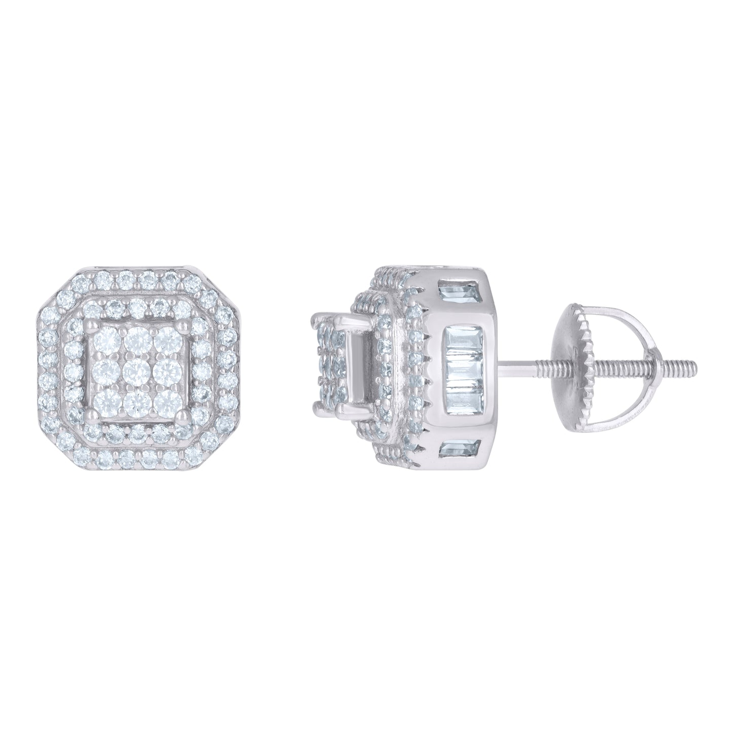 Sterling Silver Or Yellow-Tone Mens Cubic-Zirconia Octagon Fashion Stud Earrings