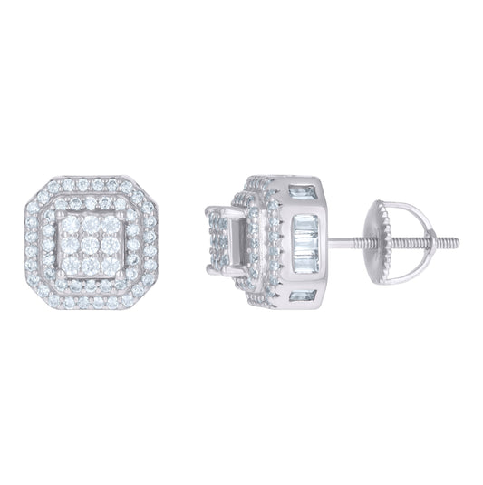 Sterling Silver Or Yellow-Tone Mens Cubic-Zirconia Octagon Fashion Stud Earrings