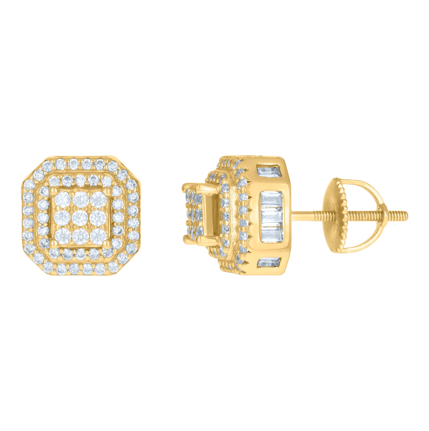Sterling Silver Or Yellow-Tone Mens Cubic-Zirconia Octagon Fashion Stud Earrings