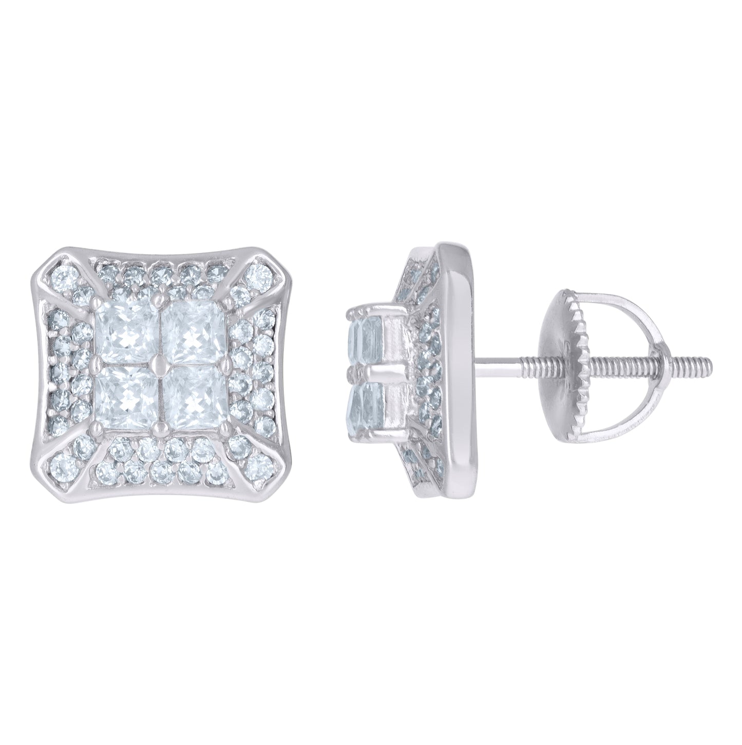 Sterling Silver Or Yellow-Tone Mens Princess-Cut Cubic-Zirconia Fashion Stud Earrings