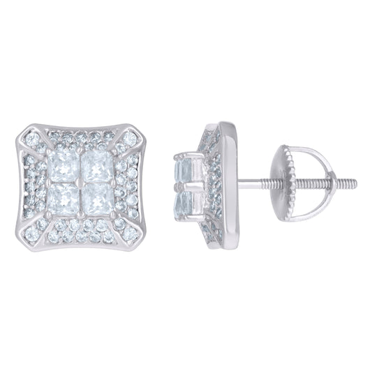 Sterling Silver Or Yellow-Tone Mens Princess-Cut Cubic-Zirconia Fashion Stud Earrings