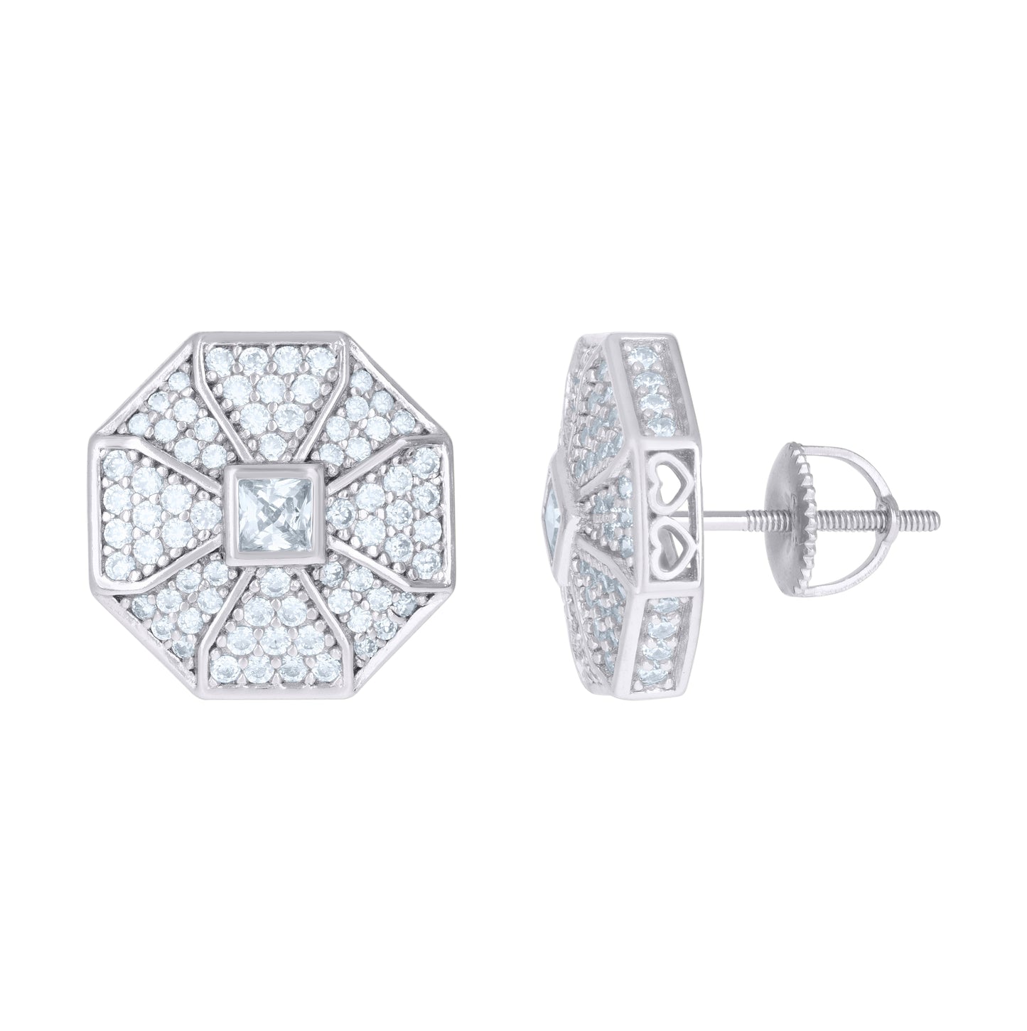 Sterling Silver Or Yellow-Tone Mens Princess-Cut Cubic-Zirconia Octagon Fashion Stud Earrings