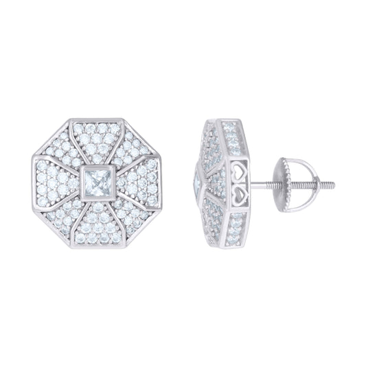 Sterling Silver Or Yellow-Tone Mens Princess-Cut Cubic-Zirconia Octagon Fashion Stud Earrings
