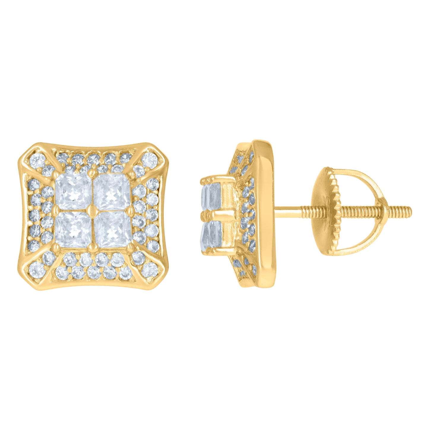 Sterling Silver Or Yellow-Tone Mens Princess-Cut Cubic-Zirconia Fashion Stud Earrings