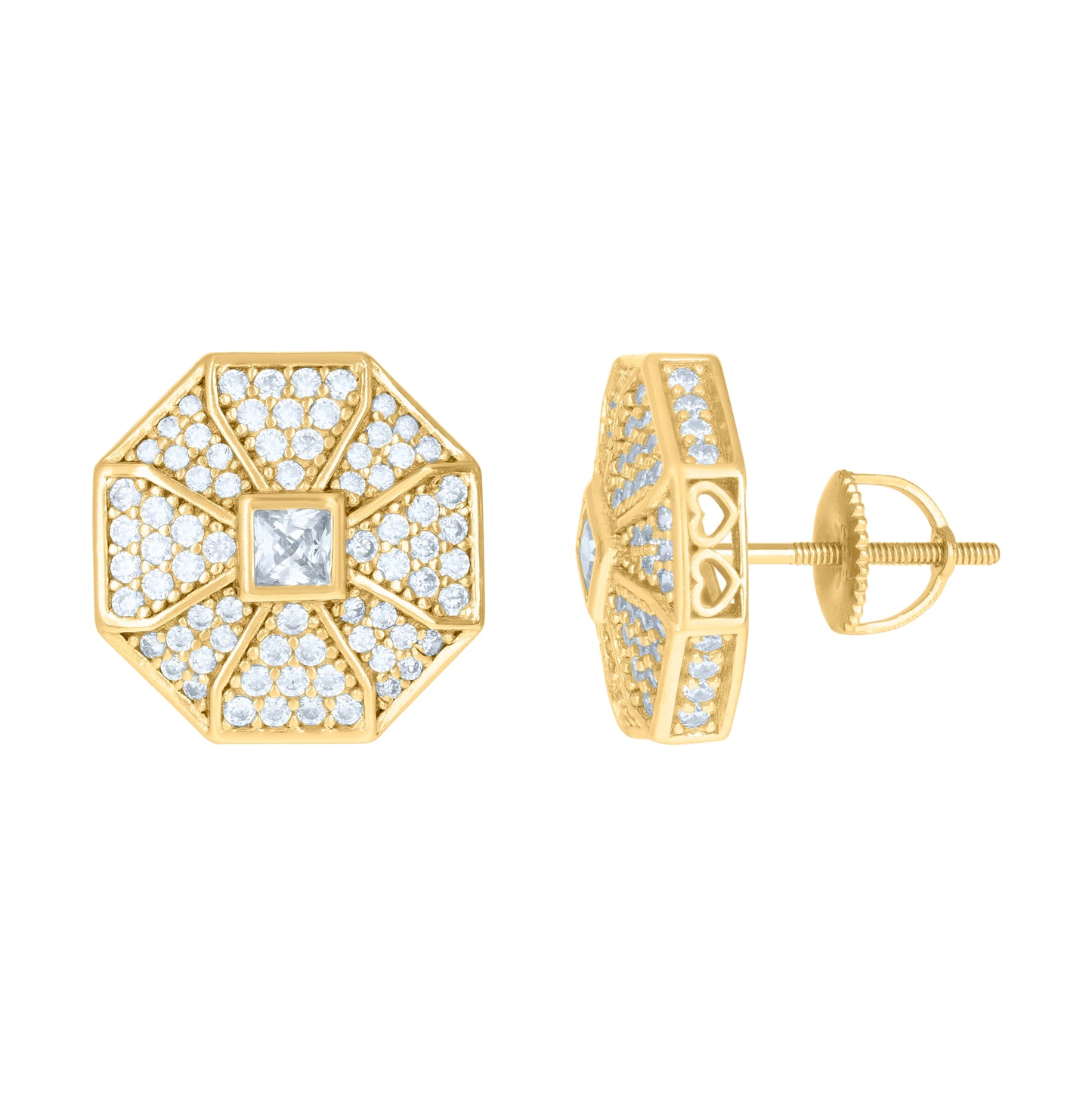 Sterling Silver Or Yellow-Tone Mens Princess-Cut Cubic-Zirconia Octagon Fashion Stud Earrings