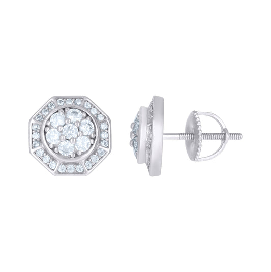 Sterling Silver Or Yellow-Tone Mens Cubic-Zirconia Octagon Fashion Stud Earrings