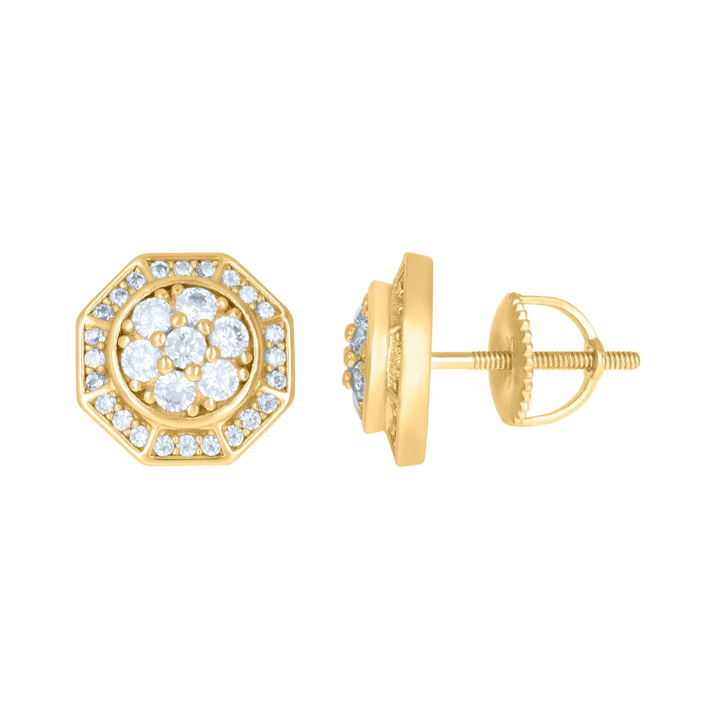 Sterling Silver Or Yellow-Tone Mens Cubic-Zirconia Octagon Fashion Stud Earrings