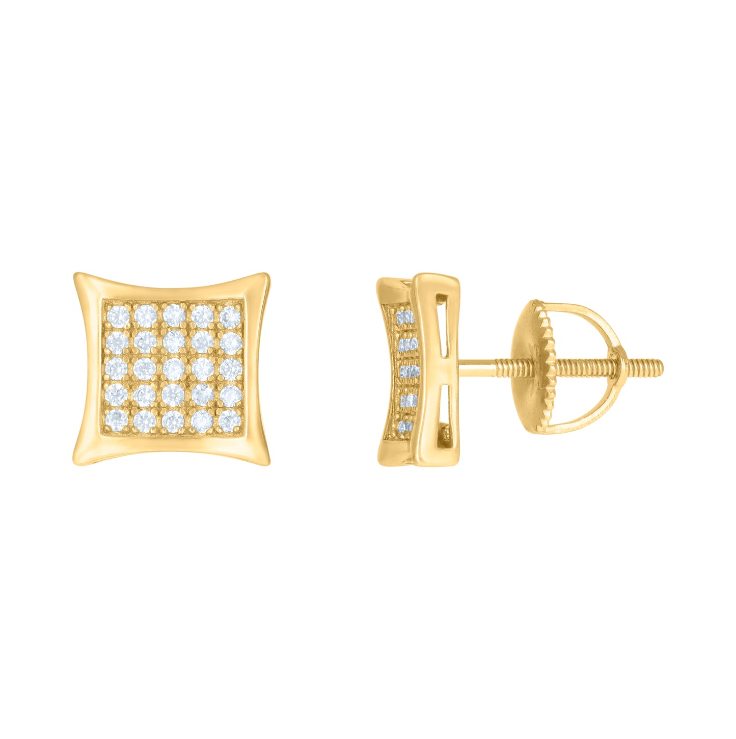 Sterling Silver Or Yellow-Tone Mens Cubic-Zirconia Concave Square Fashion Stud Earrings