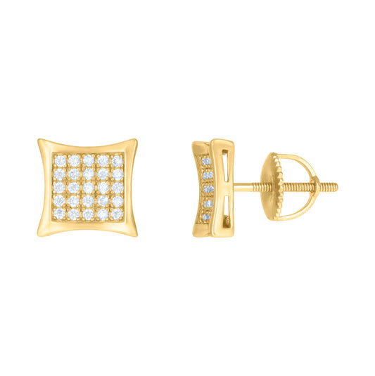 Sterling Silver Or Yellow-Tone Mens Cubic-Zirconia Concave Square Fashion Stud Earrings