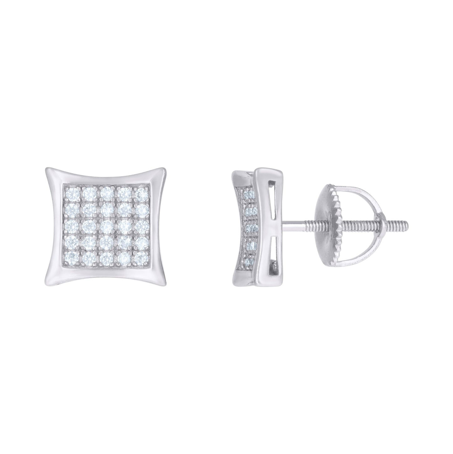 Sterling Silver Or Yellow-Tone Mens Cubic-Zirconia Concave Square Fashion Stud Earrings