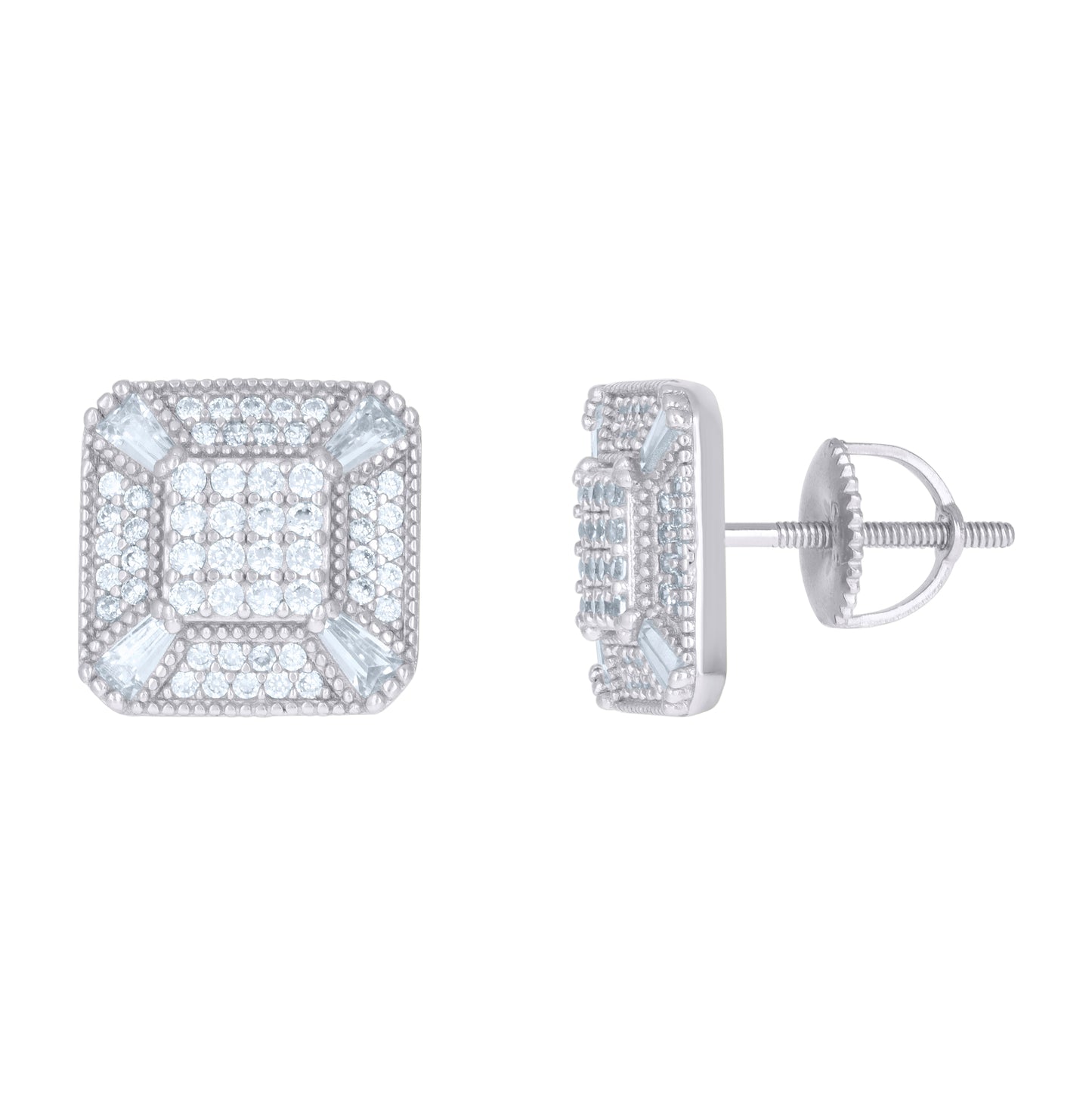 Sterling Silver Or Yellow-Tone Mens Baguette Cubic-Zirconia Square Fashion Stud Earrings