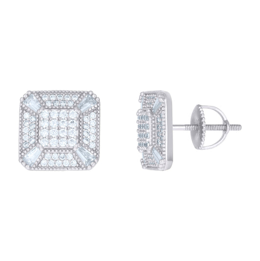 Sterling Silver Or Yellow-Tone Mens Baguette Cubic-Zirconia Square Fashion Stud Earrings