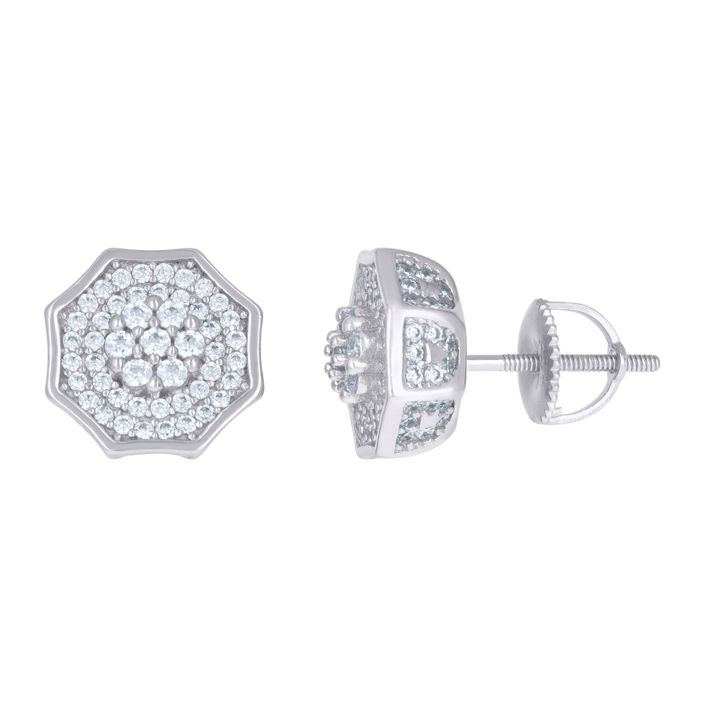 Sterling Silver Or Yellow-Tone Mens Cubic-Zirconia Octagon Fashion Stud Earrings