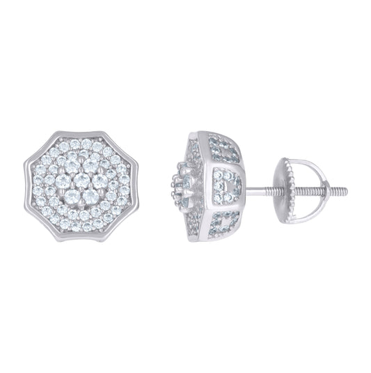 Sterling Silver Or Yellow-Tone Mens Cubic-Zirconia Octagon Fashion Stud Earrings