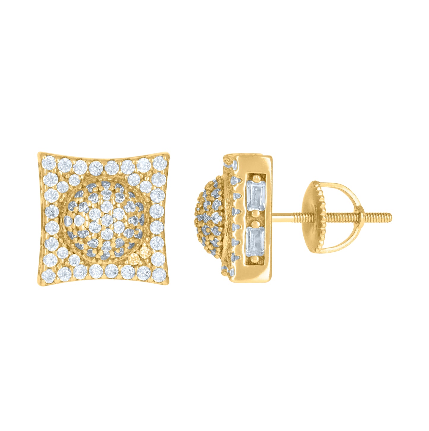 Sterling Silver Or Yellow-Tone Mens Cubic-Zirconia Square Cluster Stud Earrings