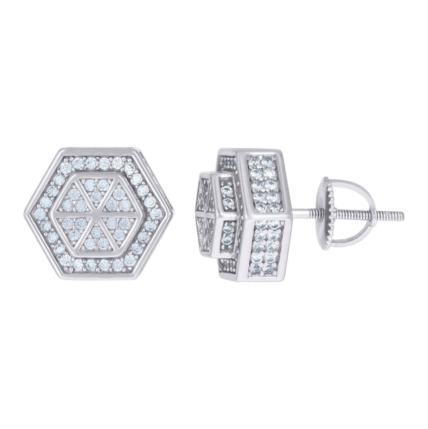 Sterling Silver Or Yellow-Tone Mens Cubic-Zirconia Octagon Fashion Stud Earrings
