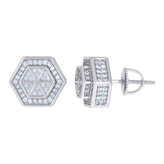 Sterling Silver Or Yellow-Tone Mens Cubic-Zirconia Octagon Fashion Stud Earrings