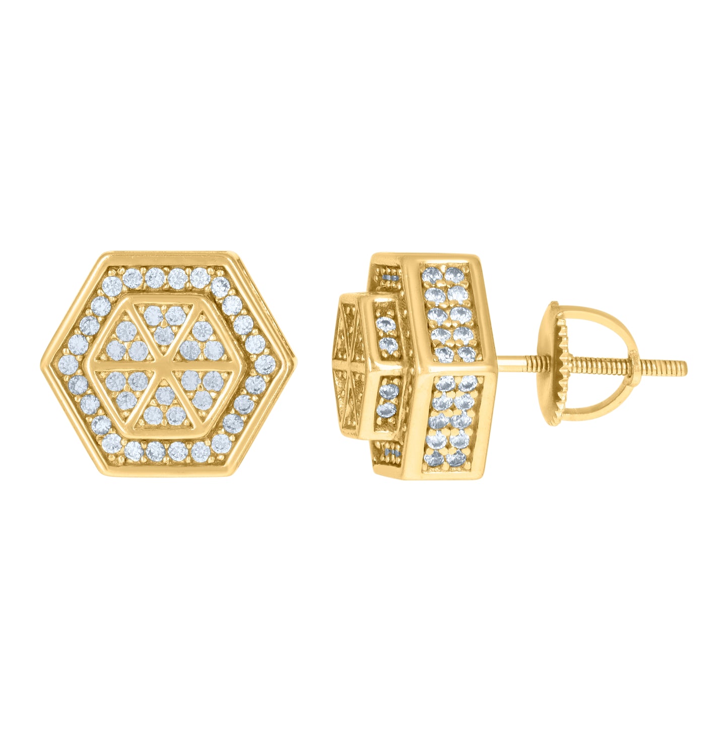 Sterling Silver Or Yellow-Tone Mens Cubic-Zirconia Octagon Fashion Stud Earrings