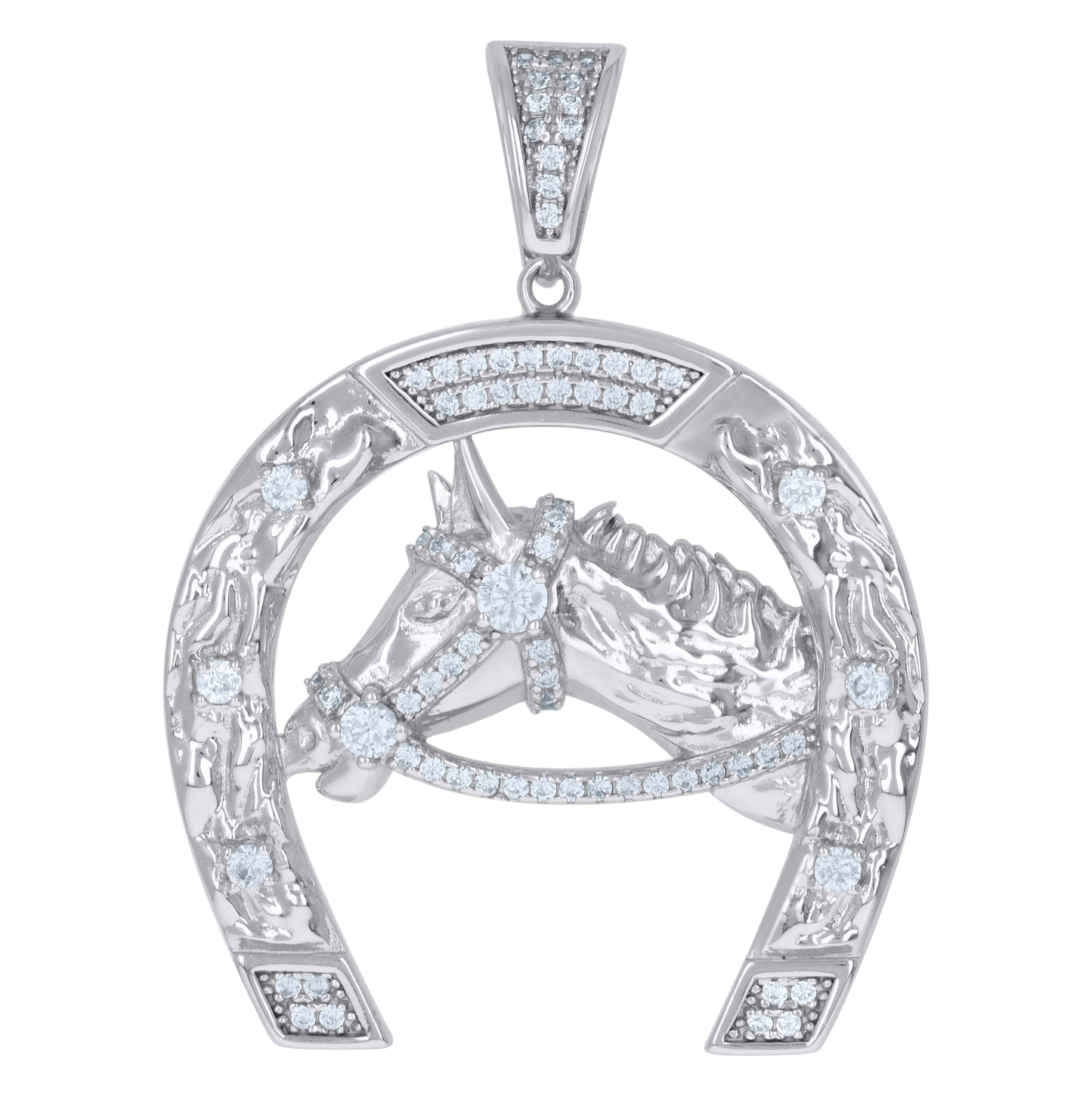 Sterling Silver Mens Cubic-Zirconia Horseshoe Good Luck Charm Pendant