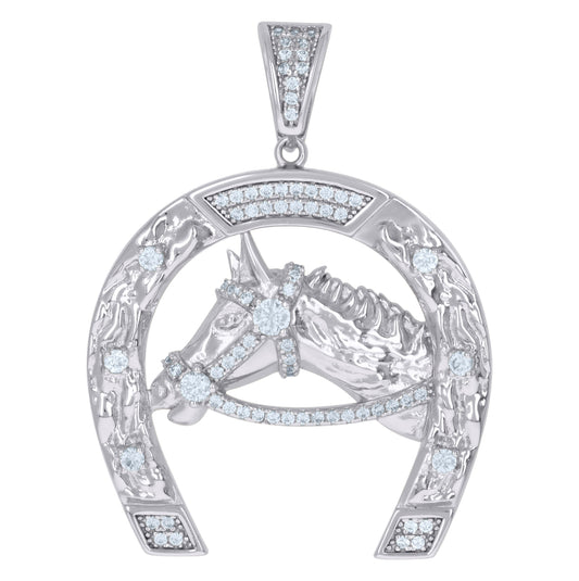 Sterling Silver Mens Cubic-Zirconia Horseshoe Good Luck Charm Pendant