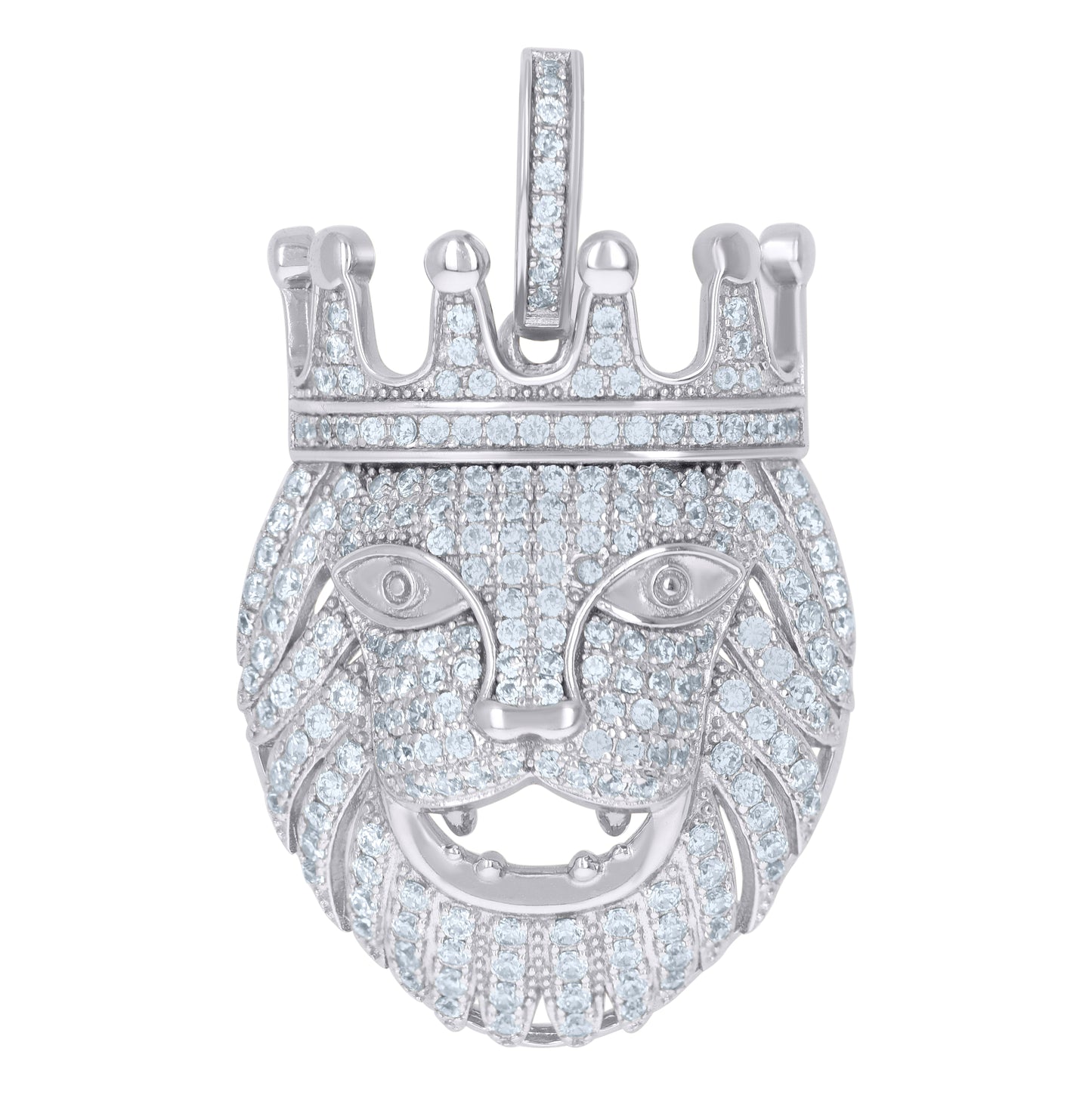 Sterling Silver Mens Cubic-Zirconia Lion King Animal Wildlife Charm Pendant
