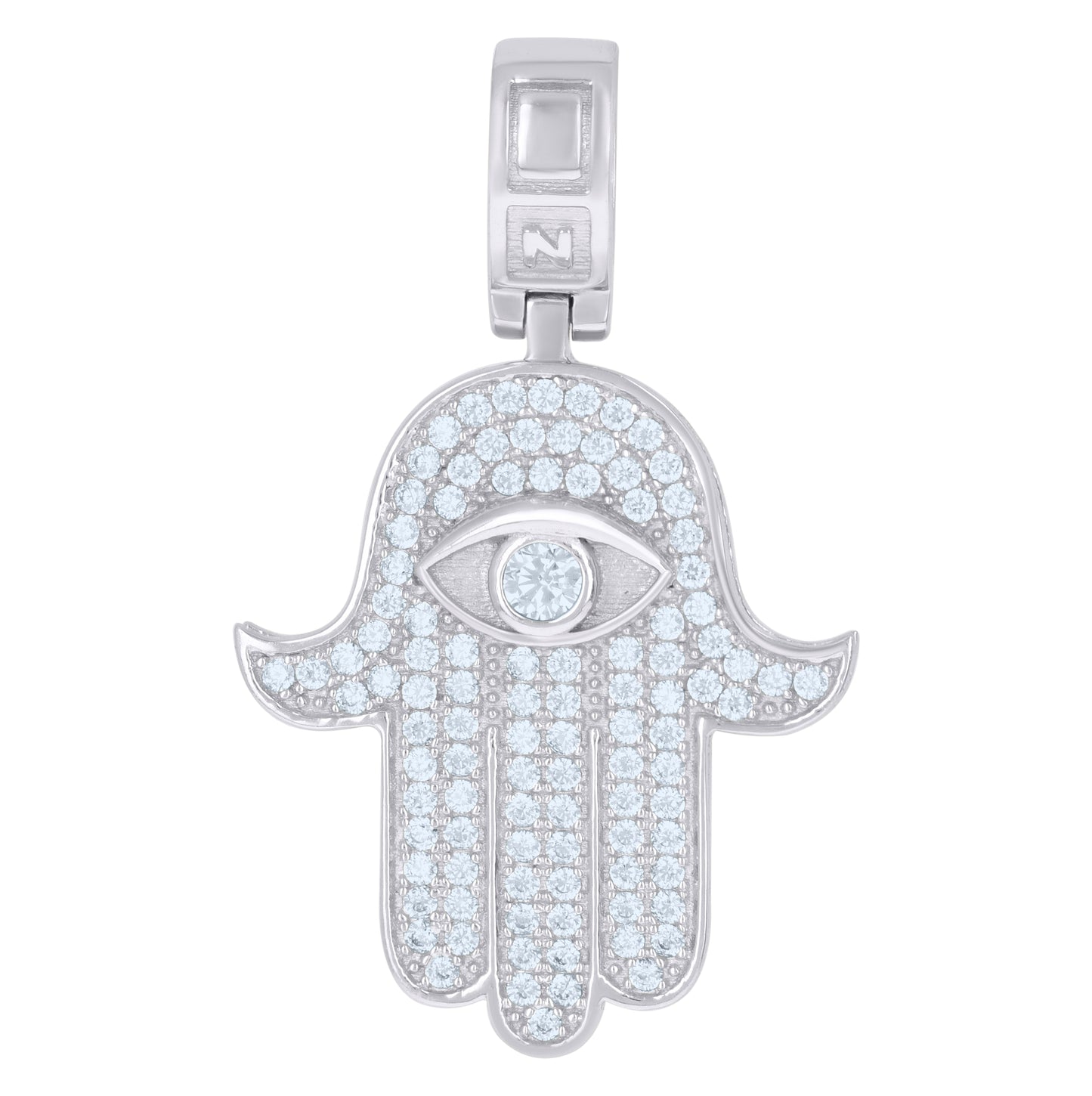 Sterling Silver Mens Cubic-Zirconia Hamsa Symbols Religious Charm Pendant