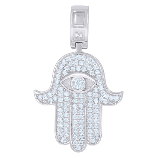Sterling Silver Mens Cubic-Zirconia Hamsa Symbols Religious Charm Pendant