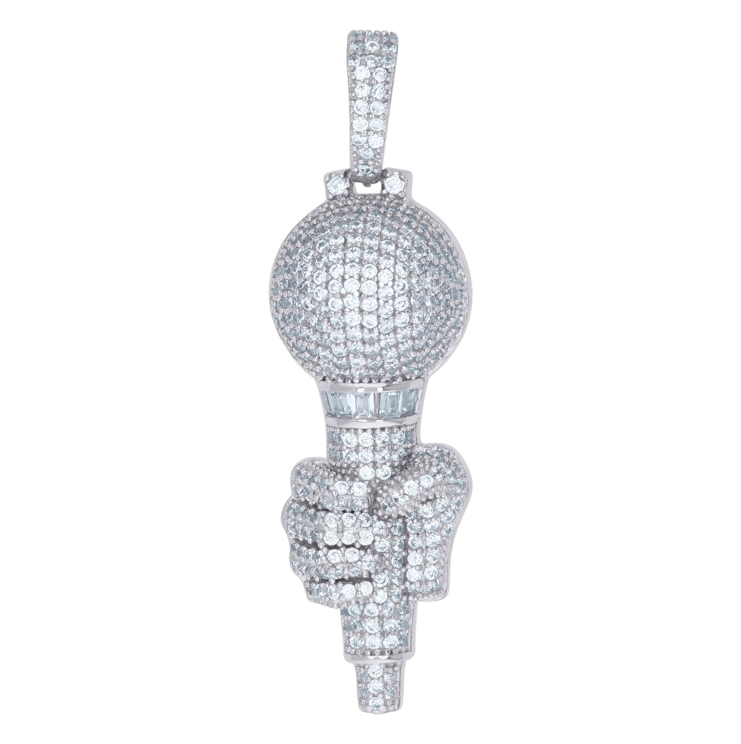 Sterling Silver Mens Cubic-Zirconia Mic In Hand Fashion Charm Pendant