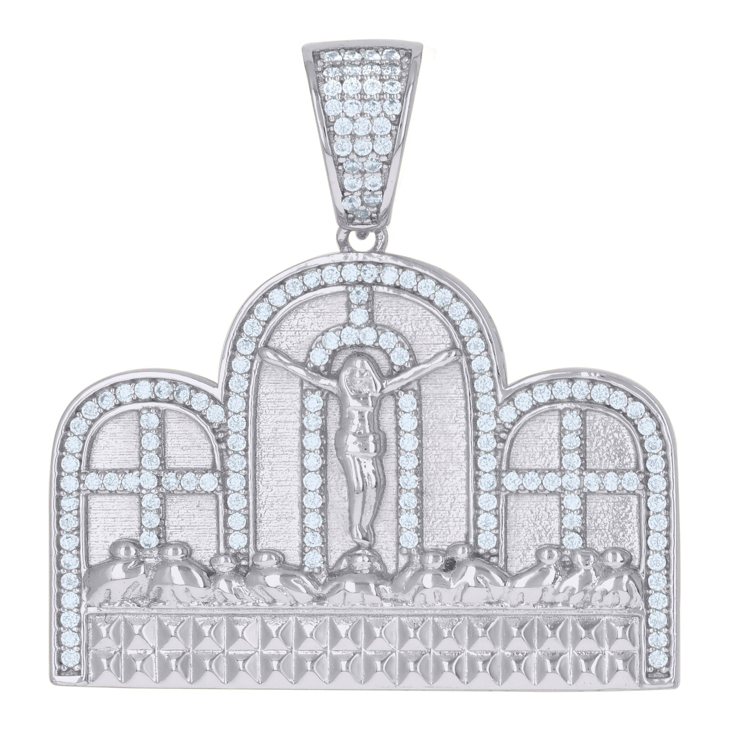 Sterling Silver Mens Cubic-Zirconia Crucifix Last Supper Religious Charm Pendant